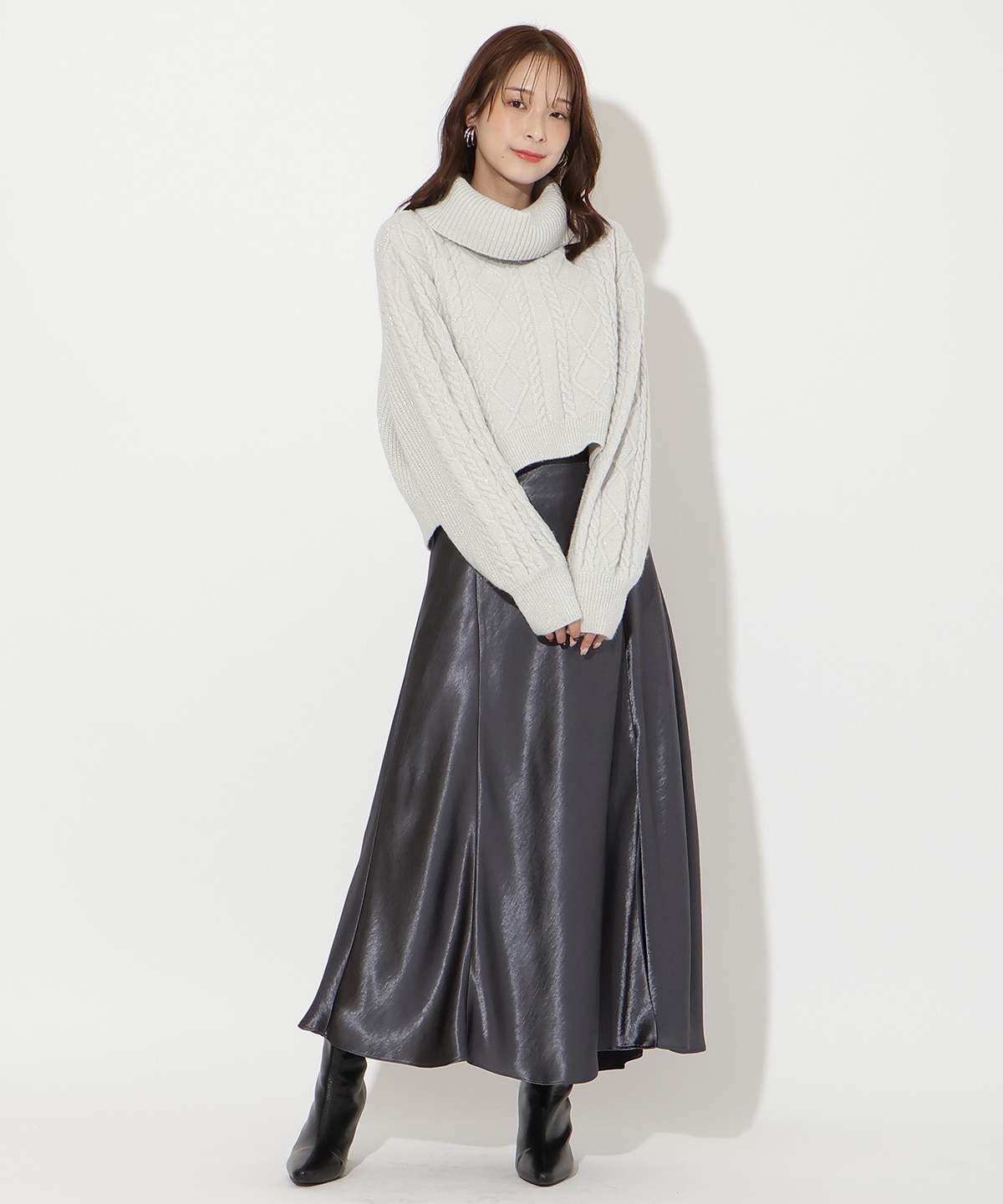 ラメケーブルタートルニットプルオーバー