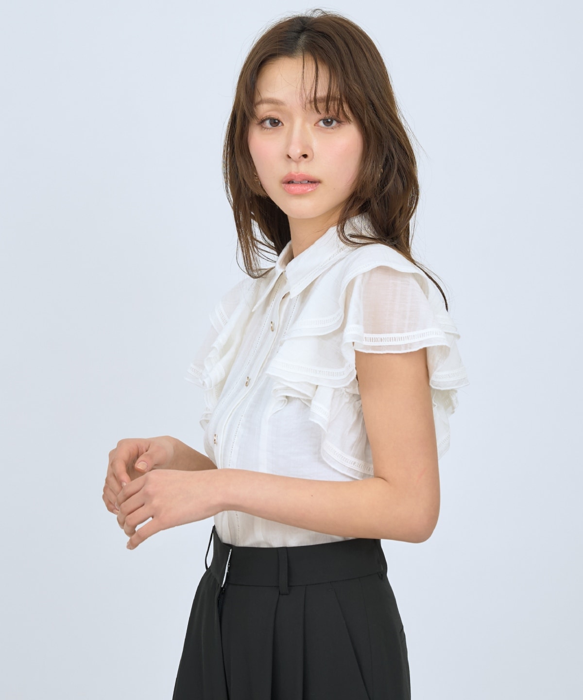【先行予約受付中】ラッフルスリーブシャツブラウス