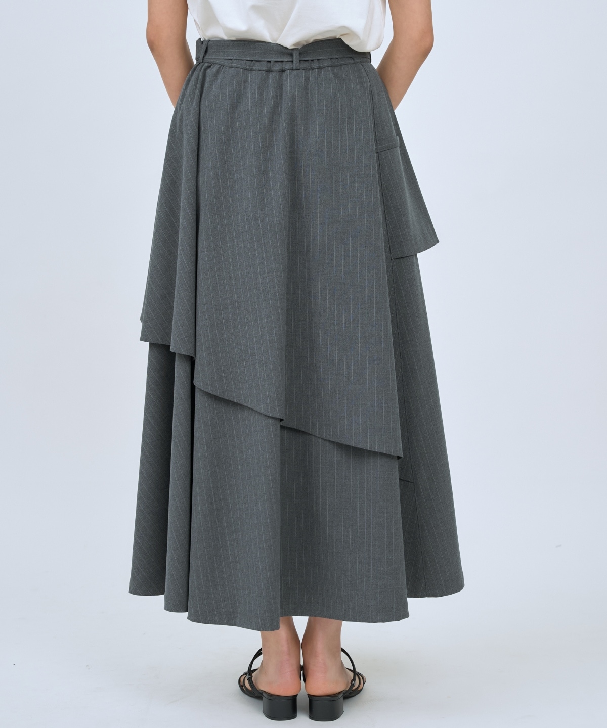 ベルト付きレイヤードデザインフレアスカート