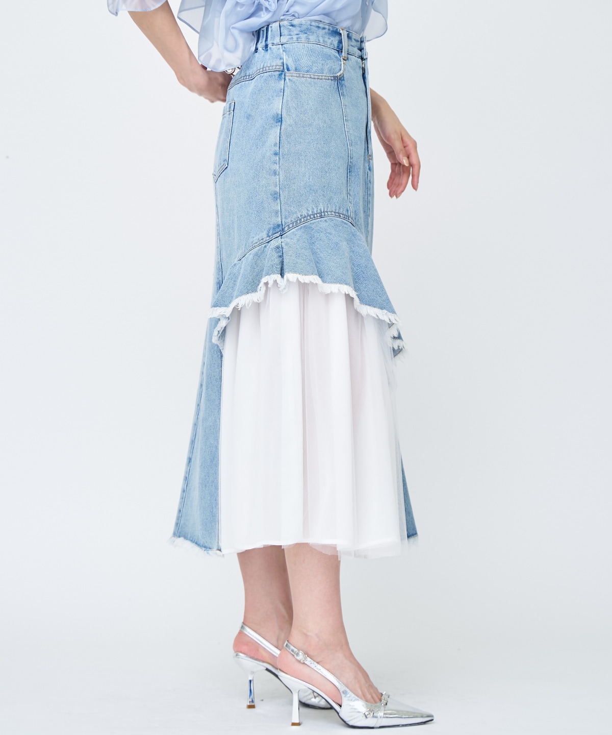【先行予約受付中】チュール切替デニムスカート