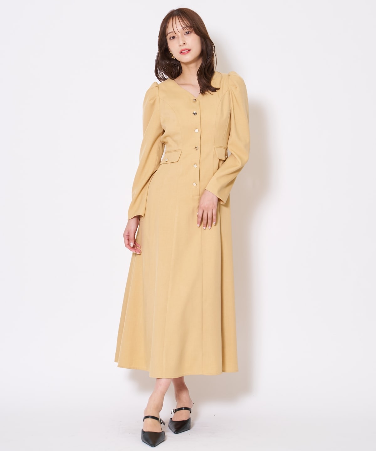 【先行予約受付中】Vネックパフスリーブワンピース