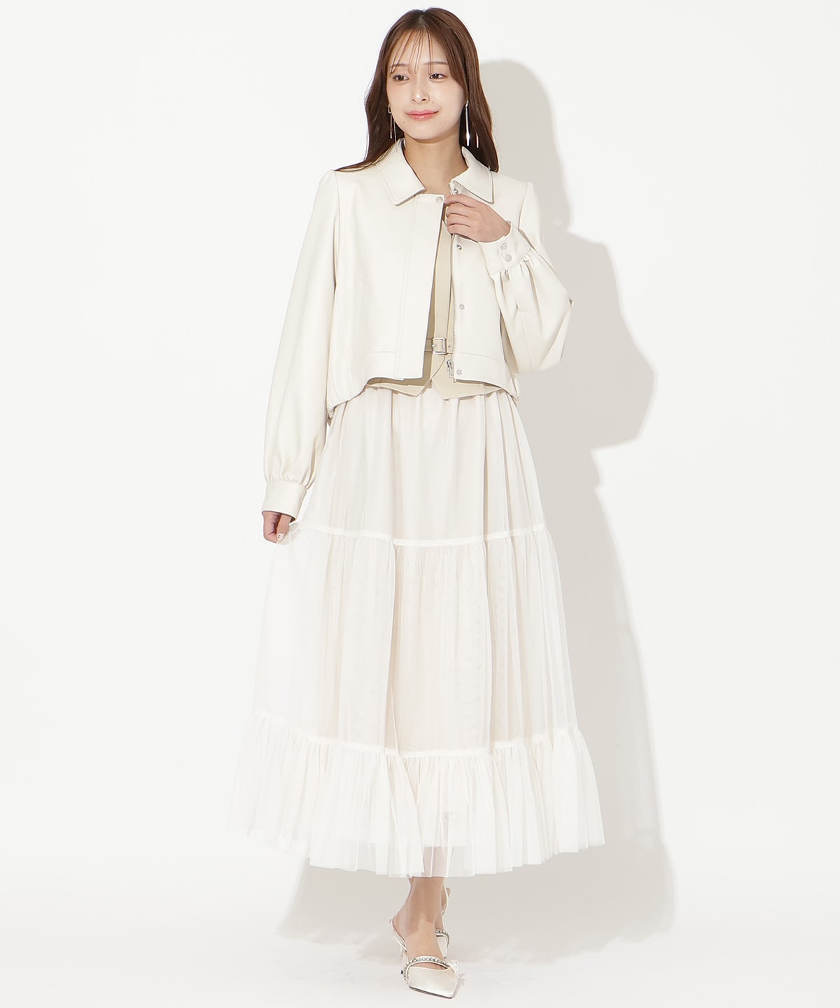 異素材ドッキングチュールワンピース