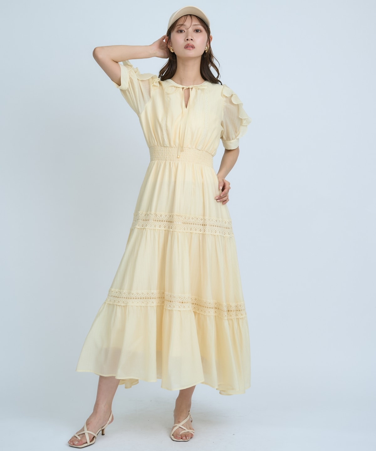 【先行予約受付中】フリルスリーブレースティアードワンピース