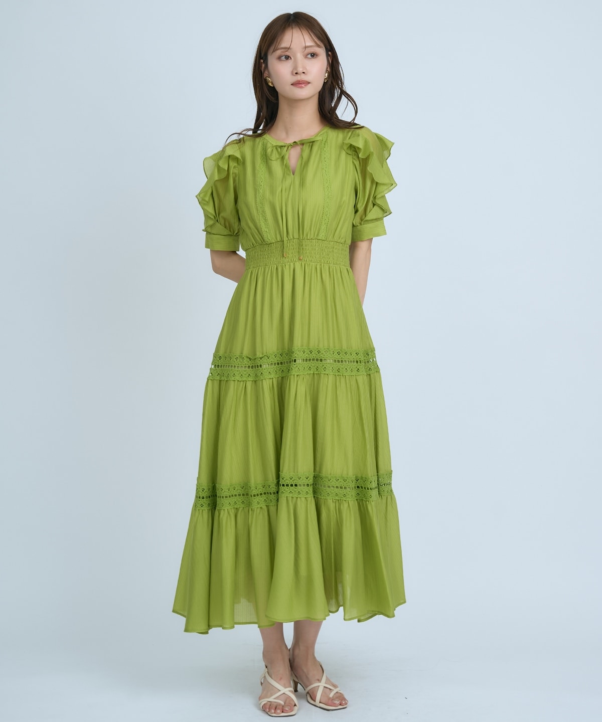 【先行予約受付中】フリルスリーブレースティアードワンピース