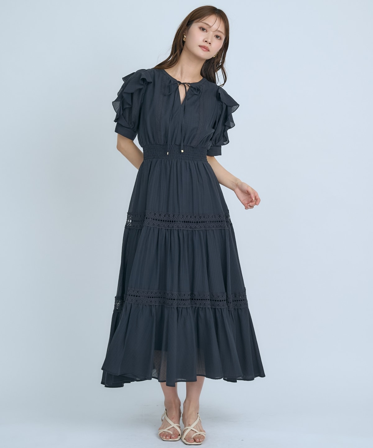 【先行予約受付中】フリルスリーブレースティアードワンピース