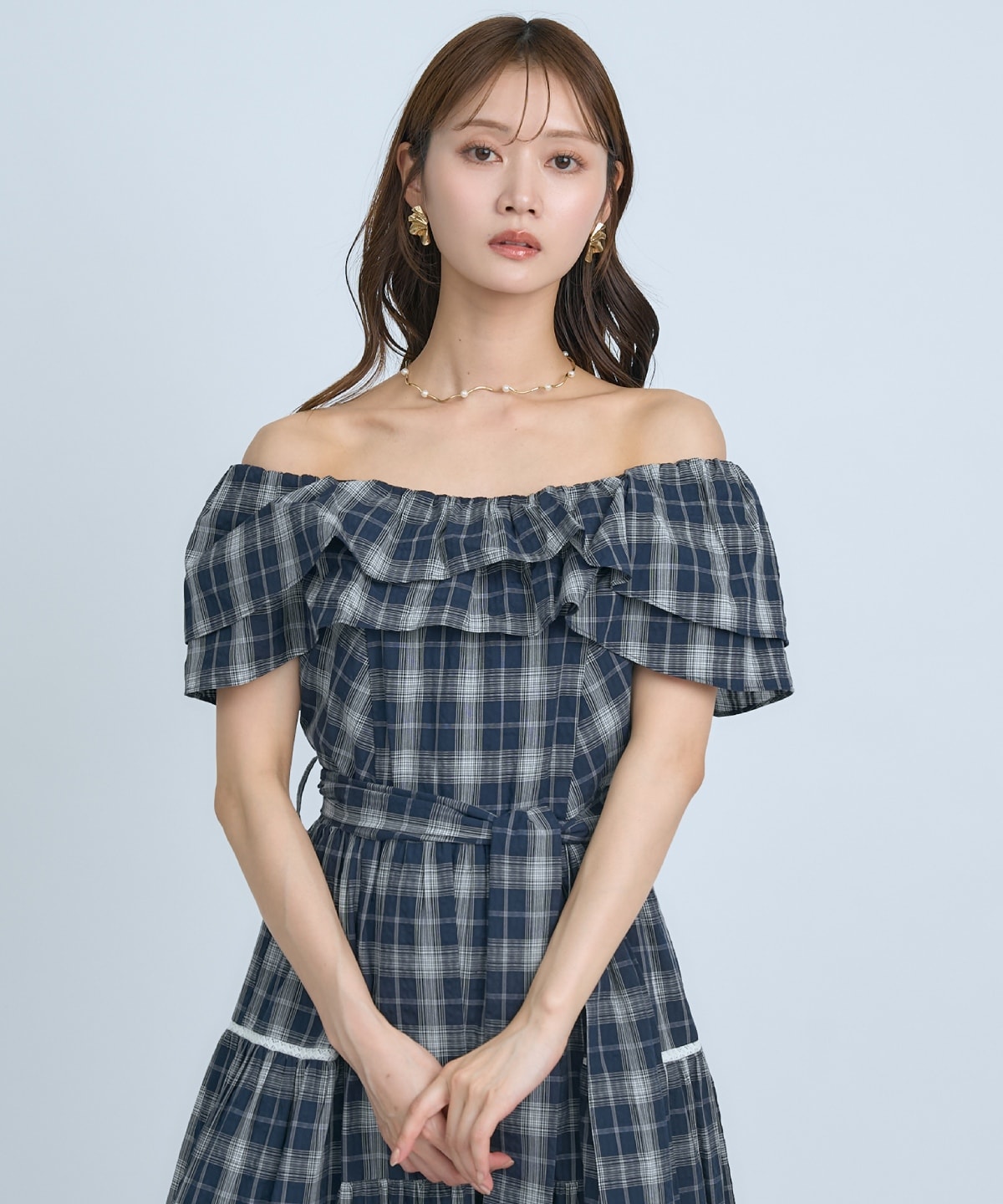 【先行予約受付中】オフショルチェックフレアワンピース