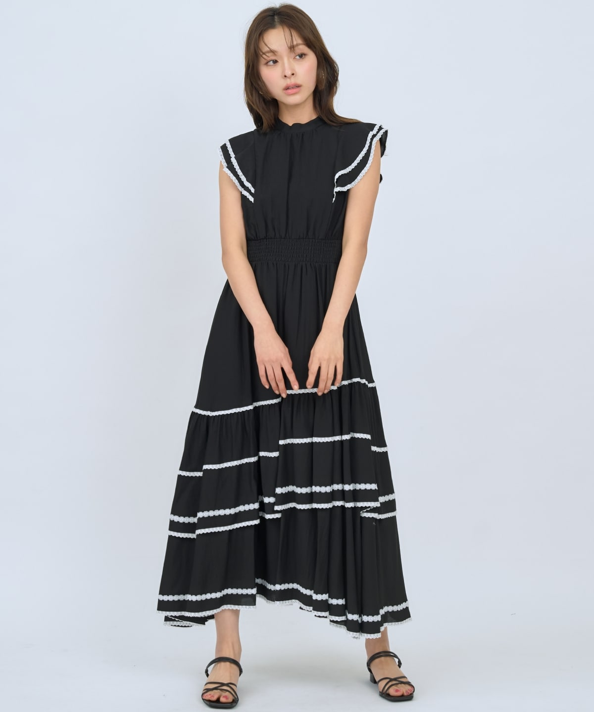レーストリミングティアードワンピース