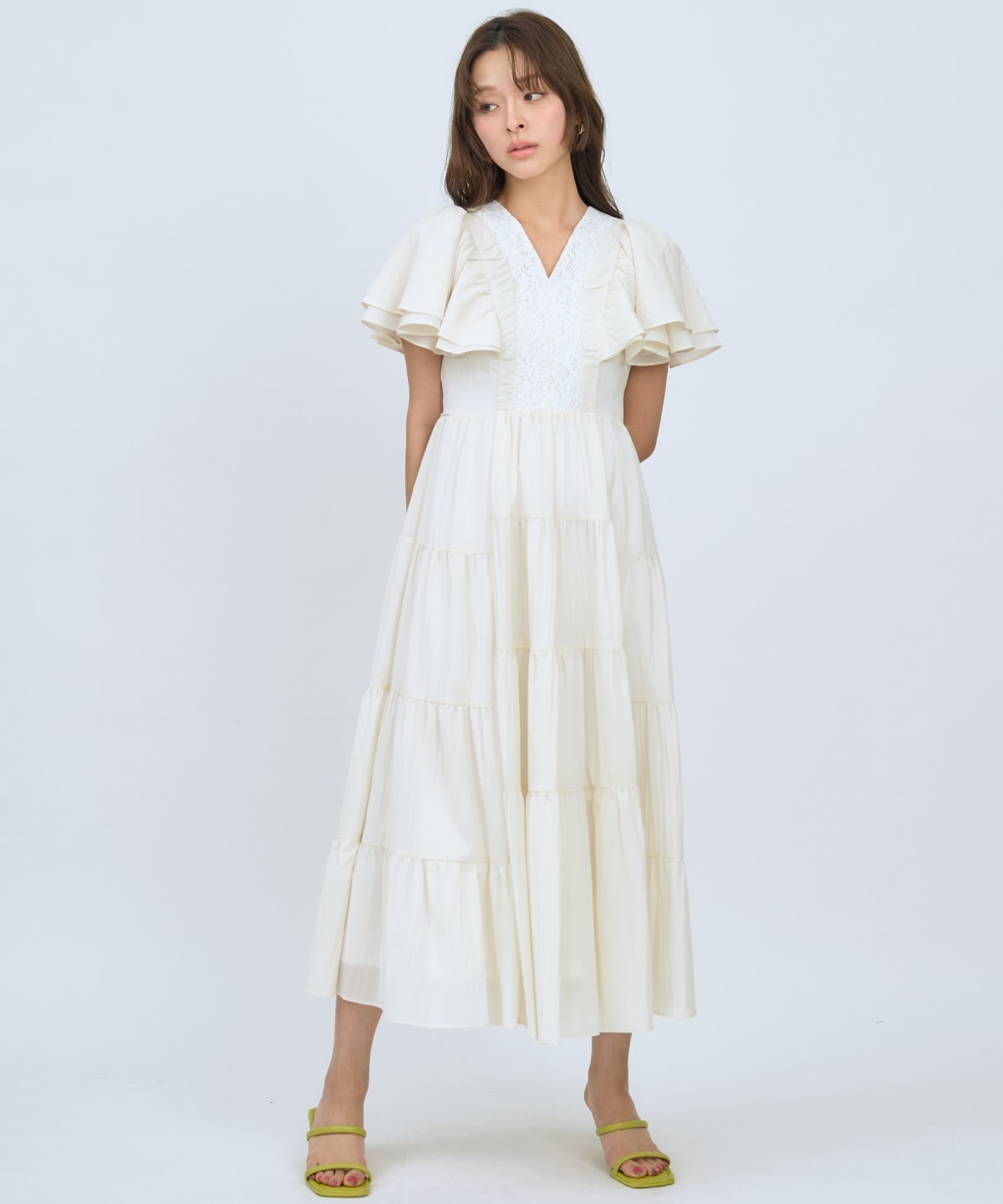 【先行予約受付中】Vネック襟レースティアードワンピース