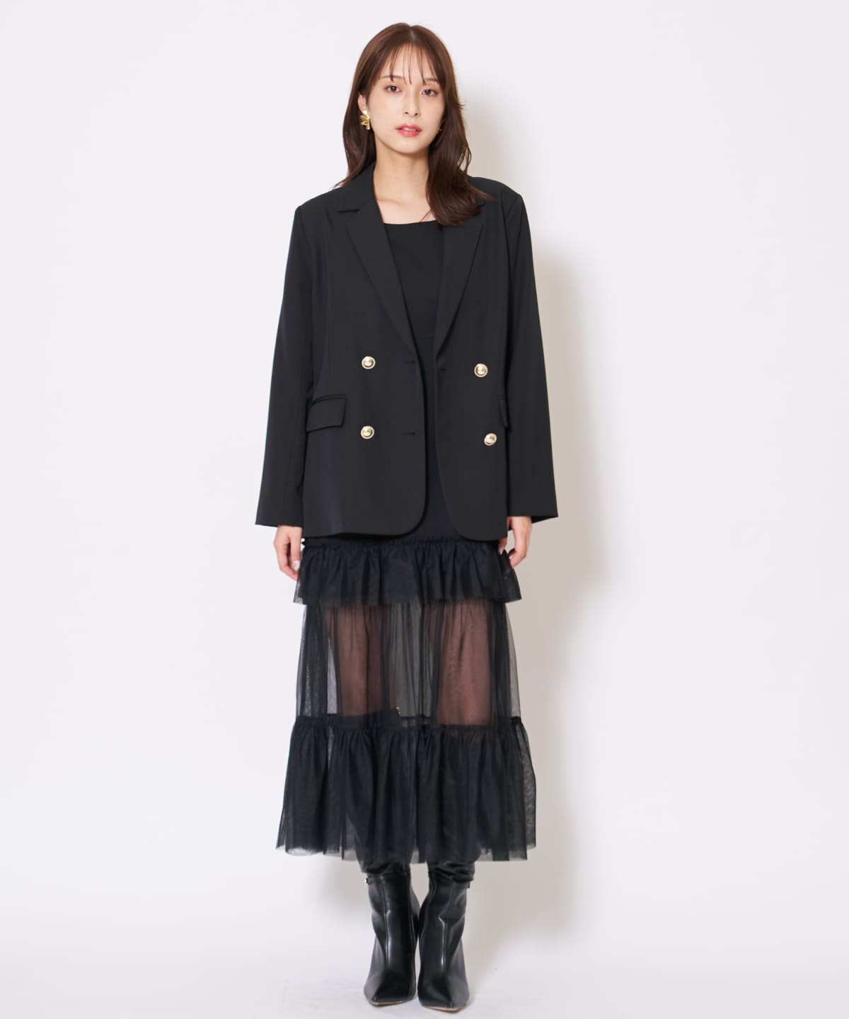 【先行予約受付中】ジャケット×シアーティアードワンピース