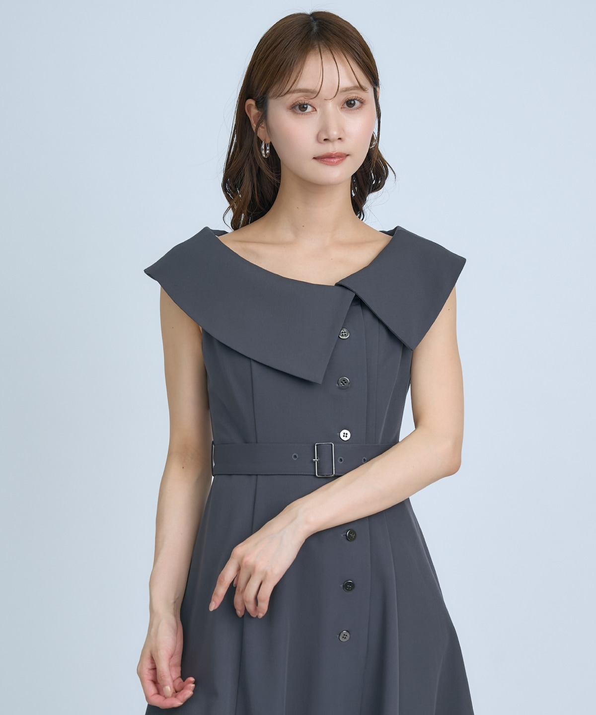 【先行予約受付中】アシメビックカラー前ボタンワンピース