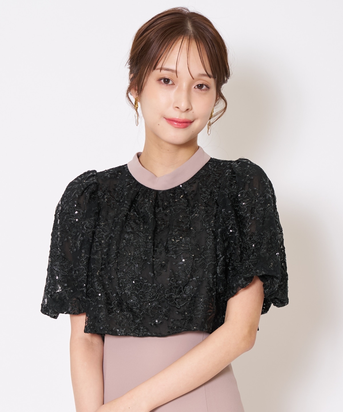 サテントリミングブラウス×ドレス