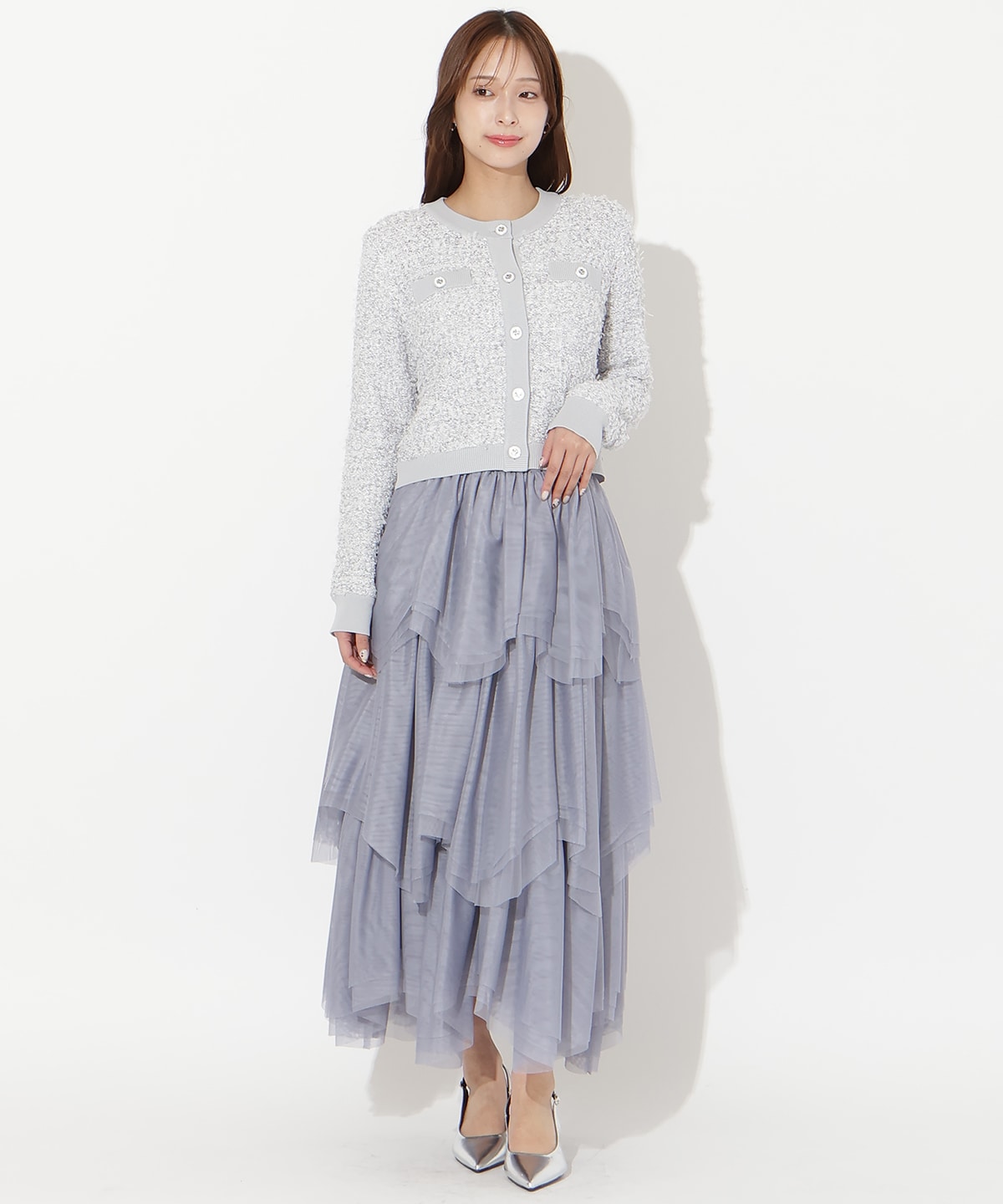 【先行予約受付中】ラメ入りツイード調ニットカーディガン