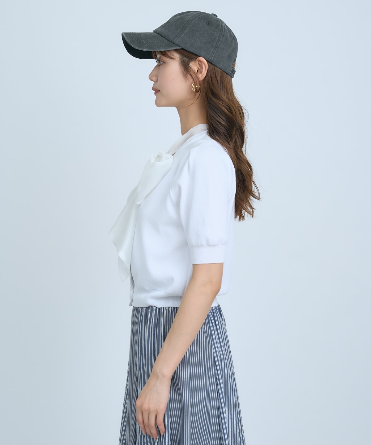 【先行予約受付中】異素材リボン半袖ニットカーディガン