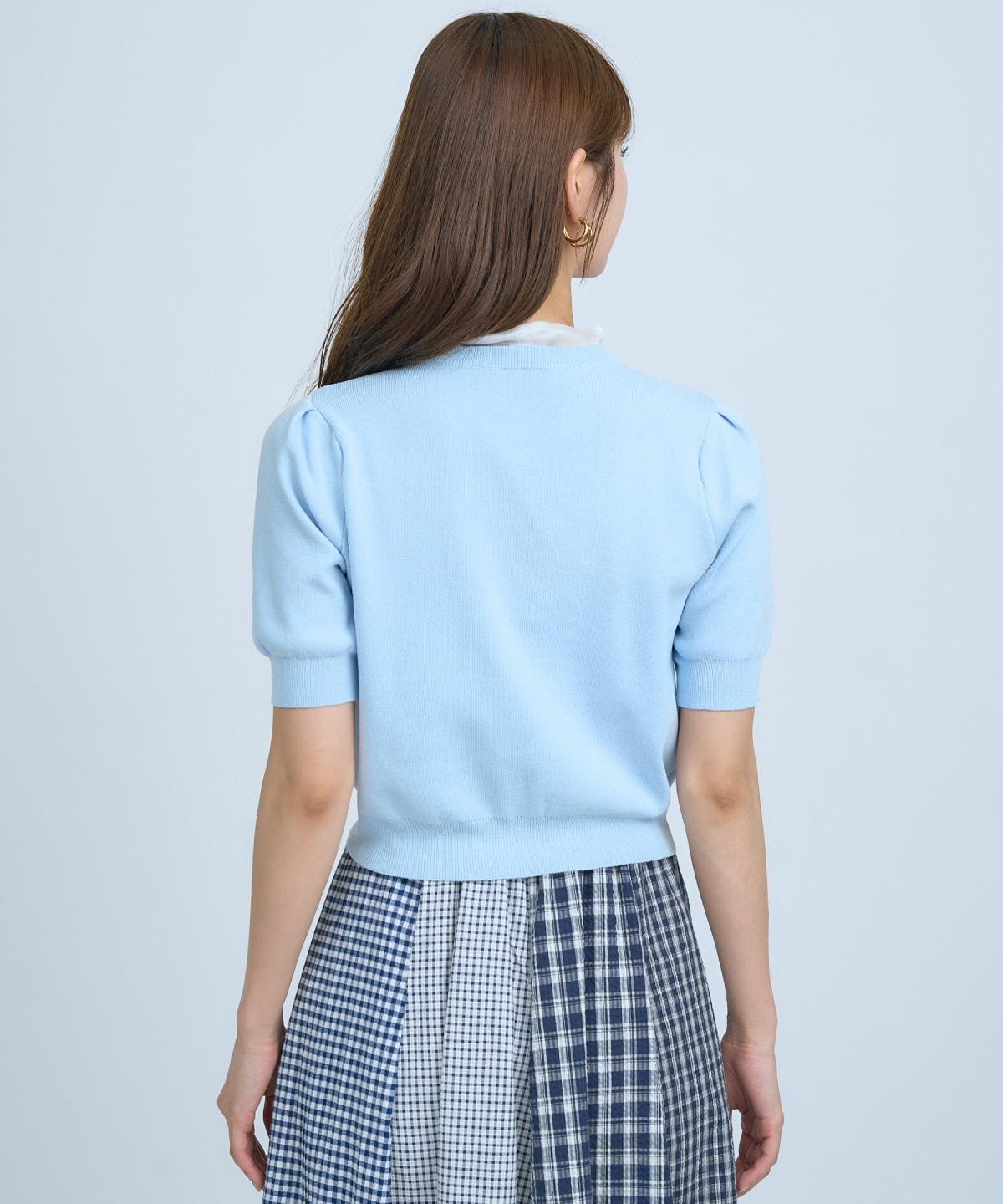 【先行予約受付中】異素材リボン半袖ニットカーディガン