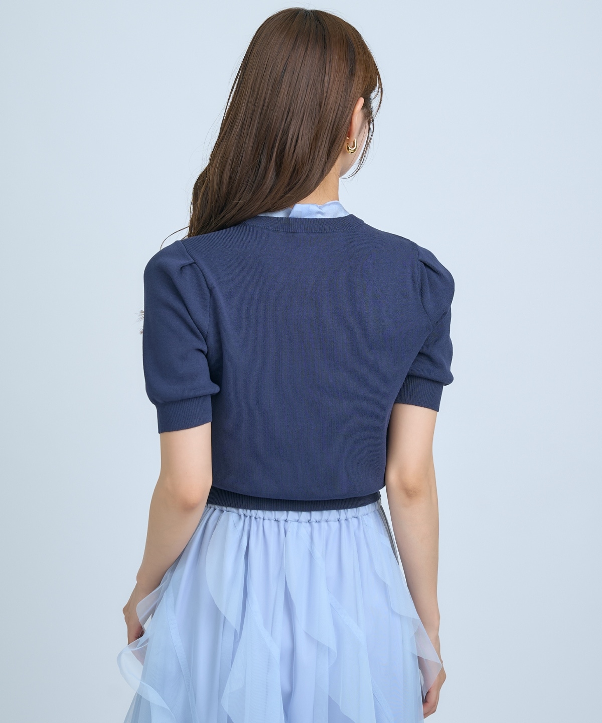 【先行予約受付中】異素材リボン半袖ニットカーディガン