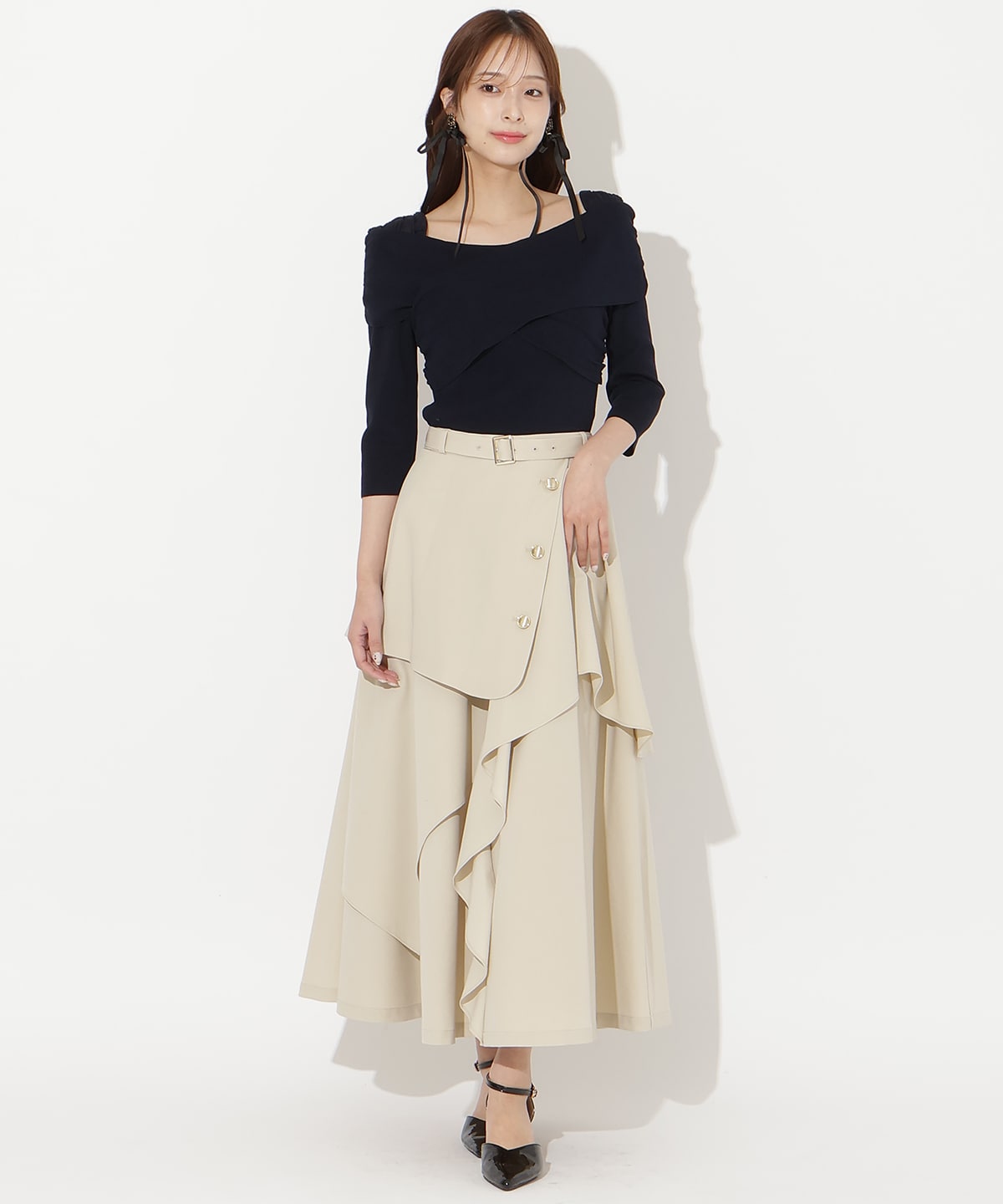 【先行予約受付中】7分袖クロスネックニットプルオーバー