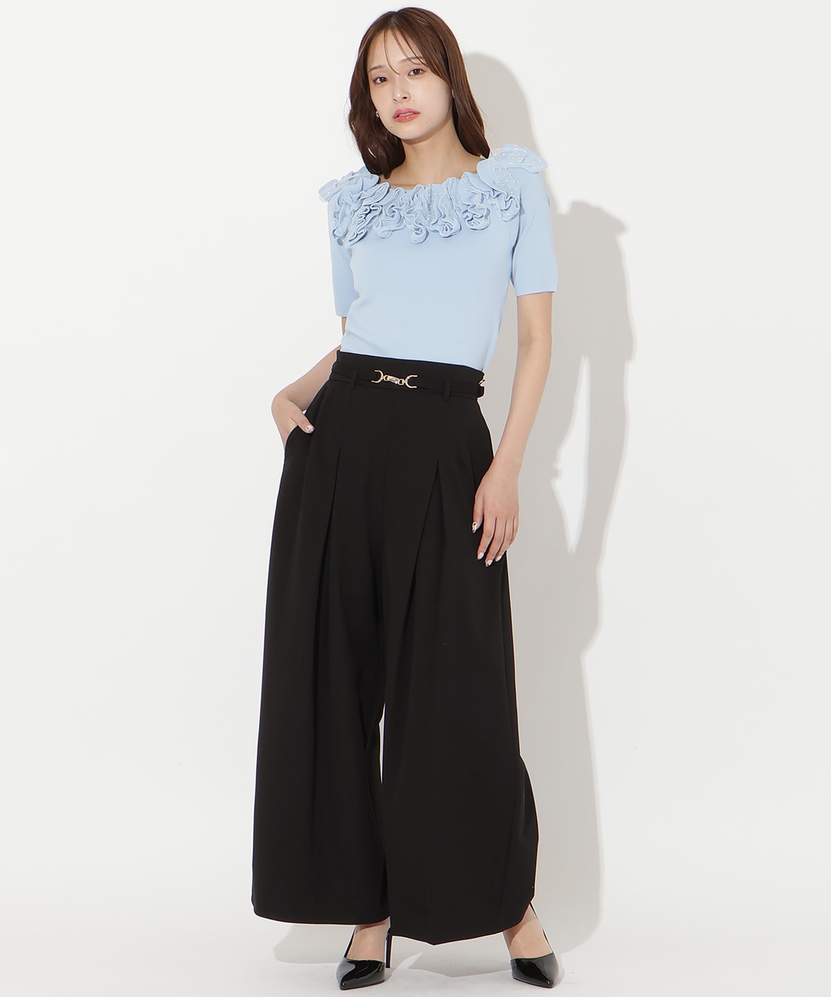 【先行予約受付中】フリルボートネックニットプルオーバー