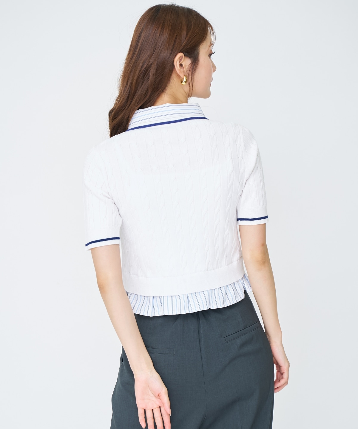 【先行予約受付中】配色シャツ襟ペプラムニットプルオーバー