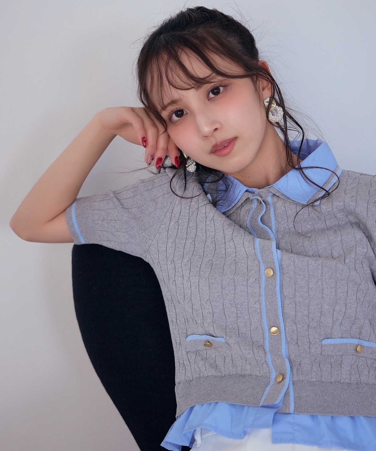 【先行予約受付中】配色シャツ襟ペプラムニットプルオーバー