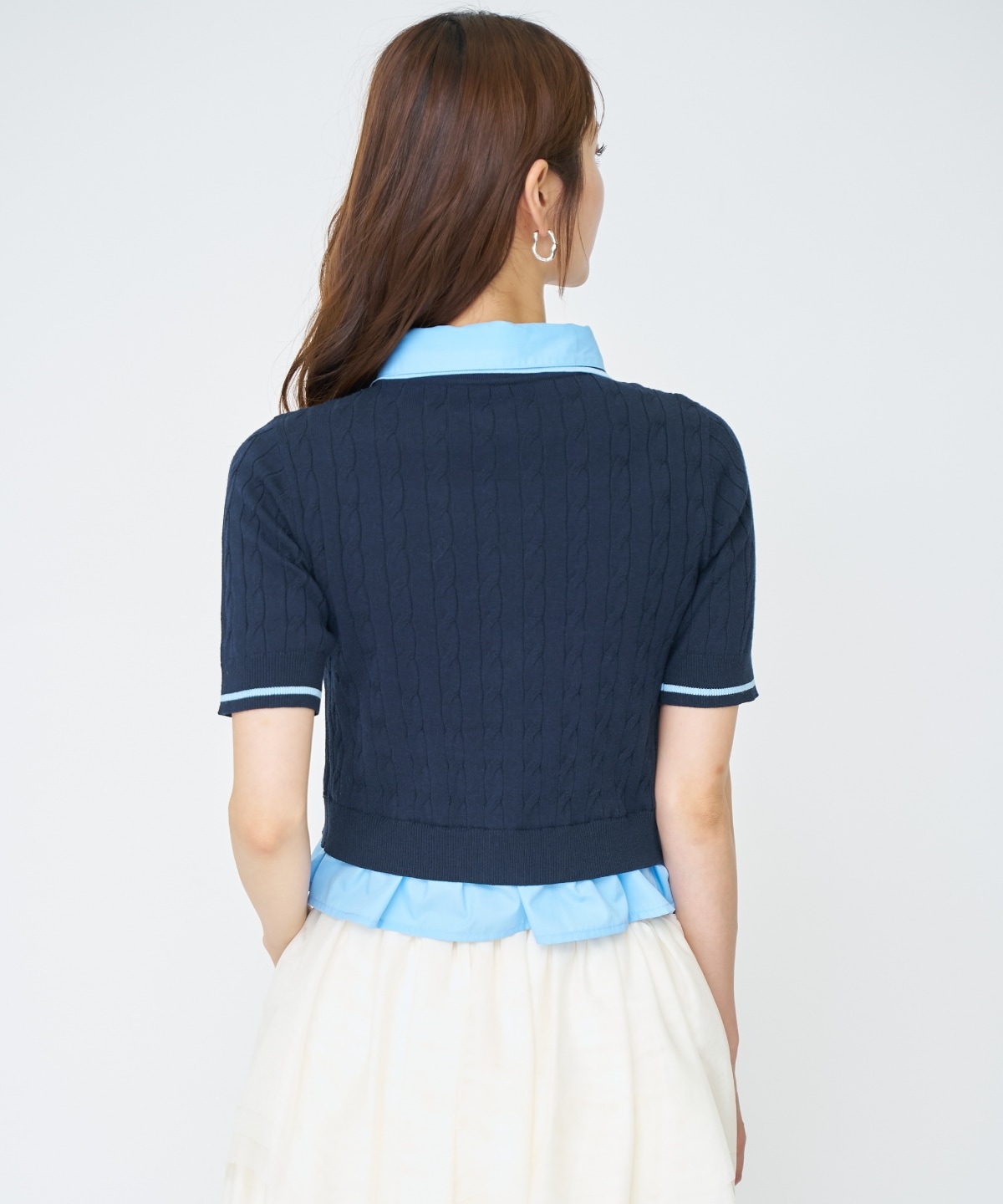 【先行予約受付中】配色シャツ襟ペプラムニットプルオーバー