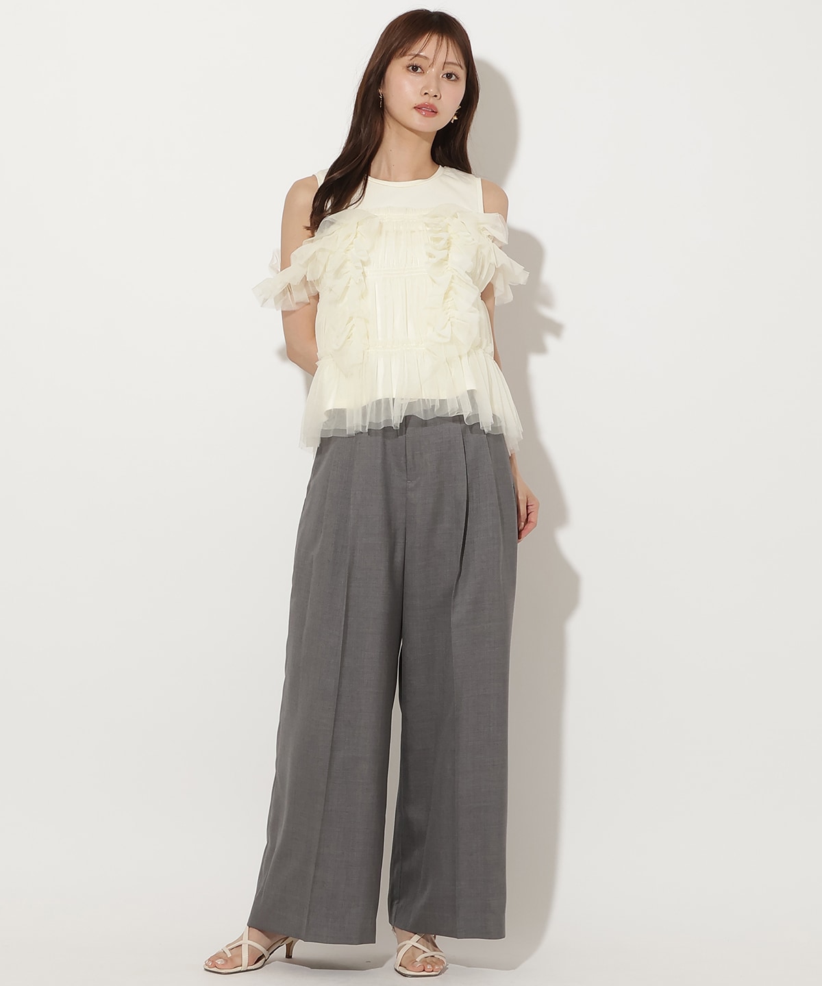 チュールレイヤードノースリーブＴシャツ