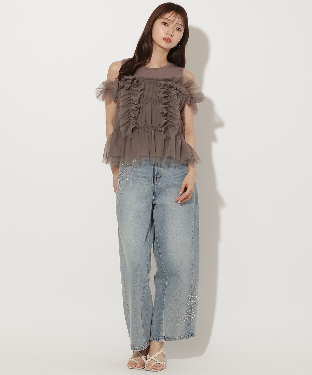 チュールレイヤードノースリーブＴシャツ