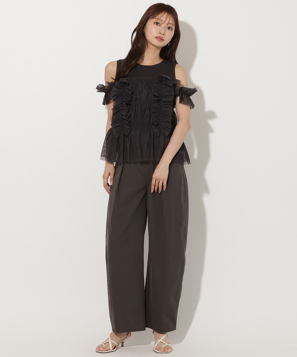 チュールレイヤードノースリーブＴシャツ