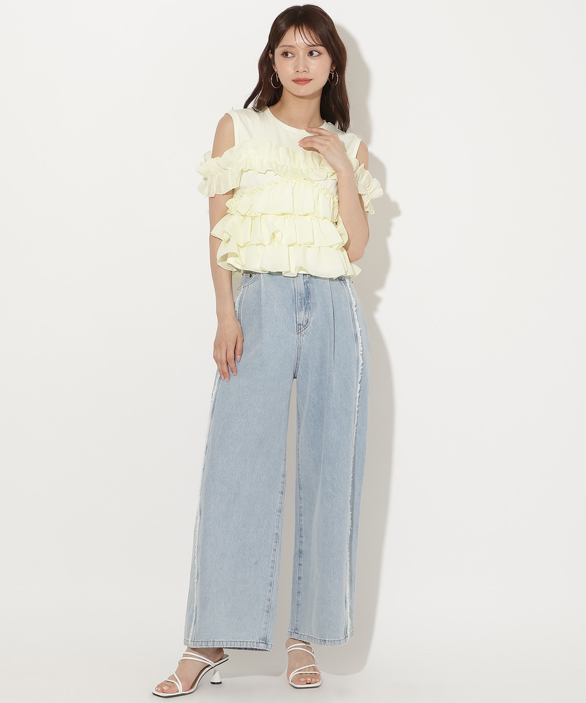 ティアードフリルコンビノースリーブTシャツ
