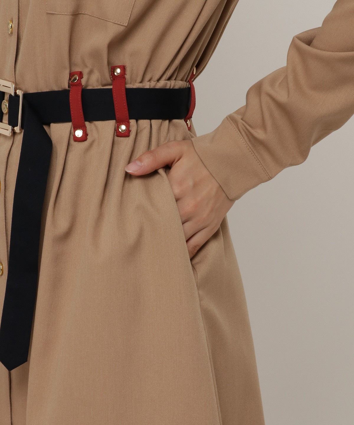 バイカラー長袖シャツワンピース S ベージュ Redyazel 公式オンラインショップ バーンデストローズ