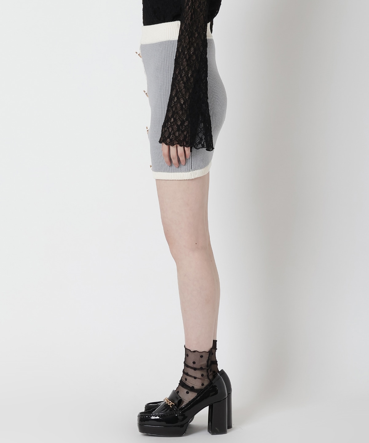 配色ニットミニスカート