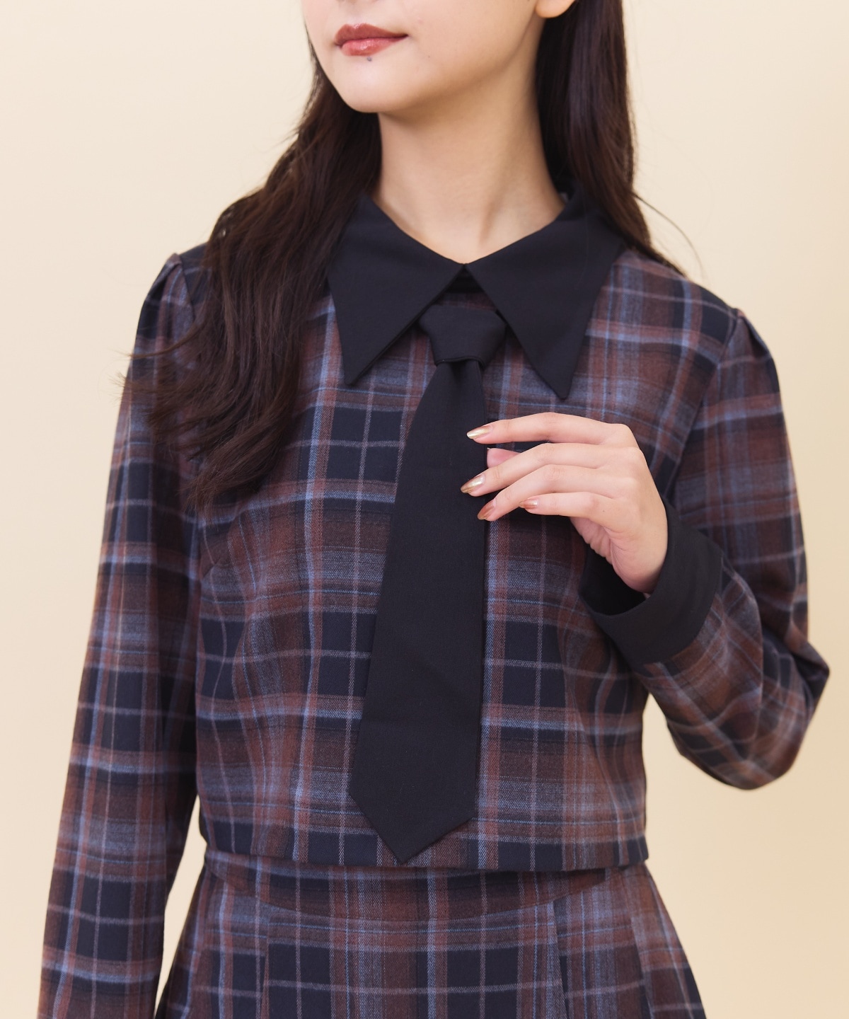 【セットアップ可能】ネクタイチェックトップス