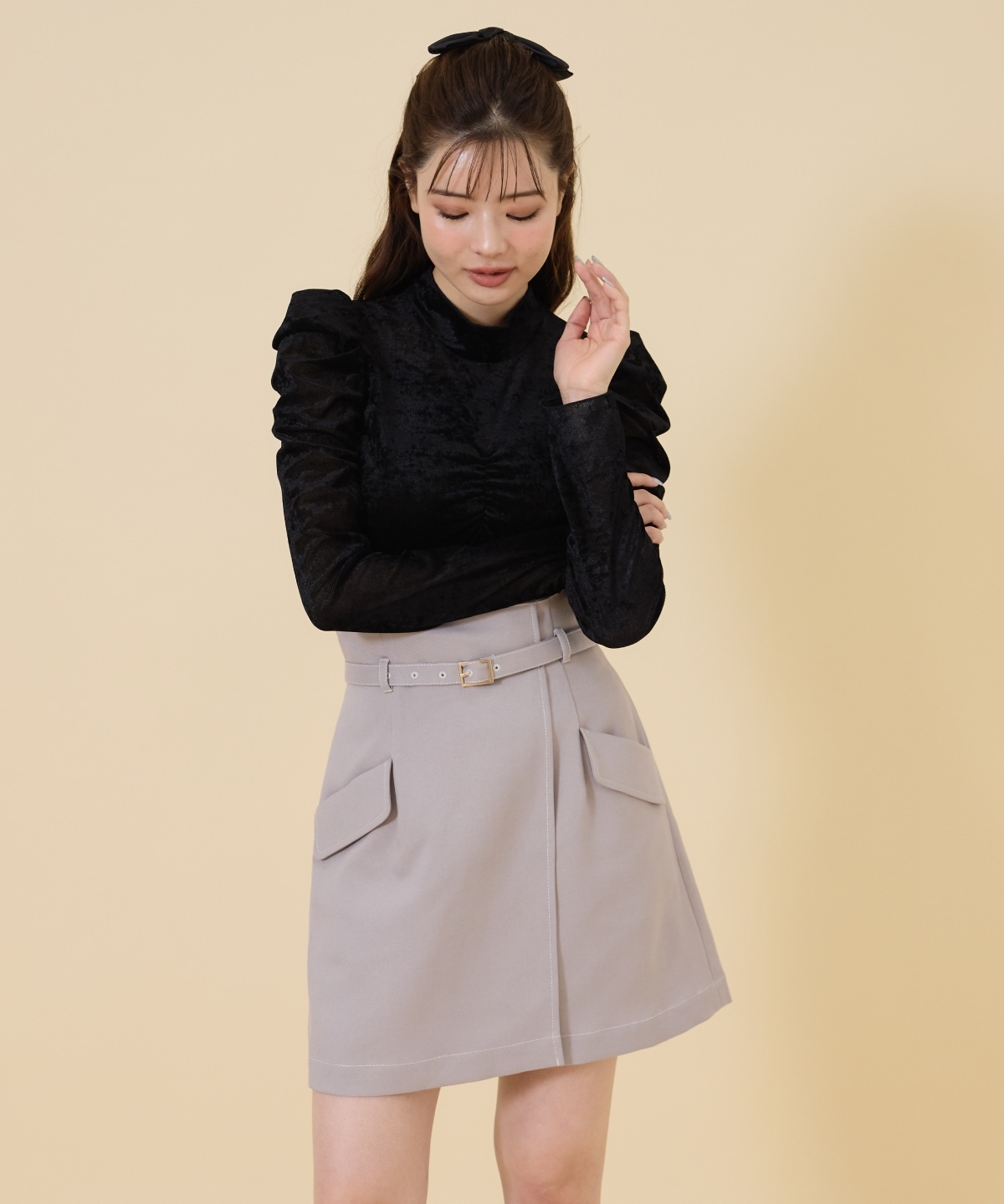 【セットアップ可能】ベルティッドウーリッシュミニスカート