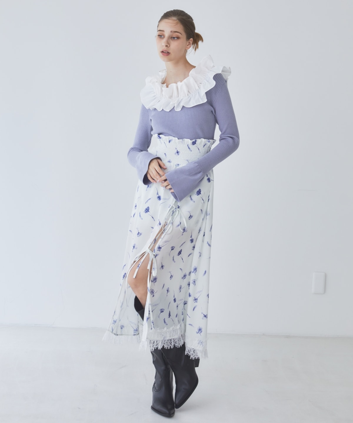 フェザープリントスリットスカショートパン