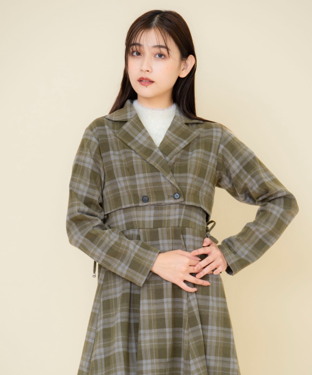 【セットアップ可能】チェックドロストミニワンピース