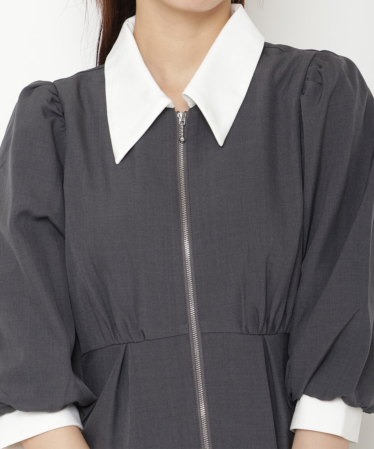 【オンラインショップ・ルミネ店限定】バイカラーフロントジップミニワンピース