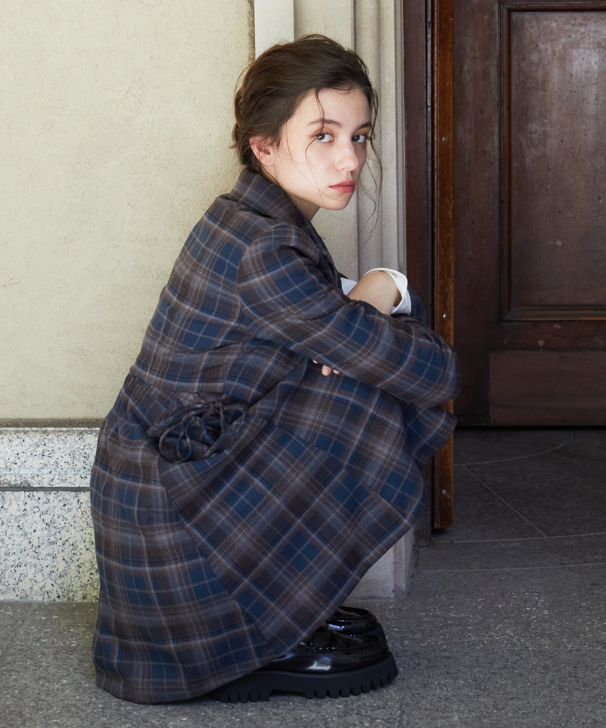 【セットアップ可能】チェックショートダブルジャケット