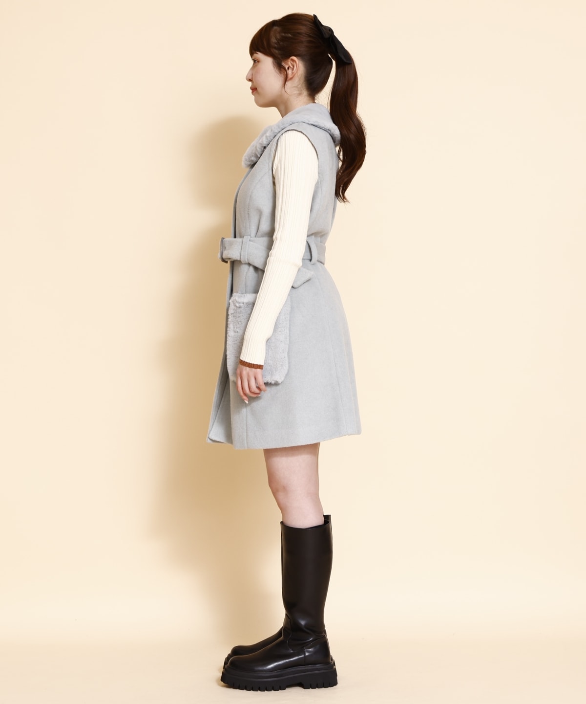 ファーカラースリットスリーブコート