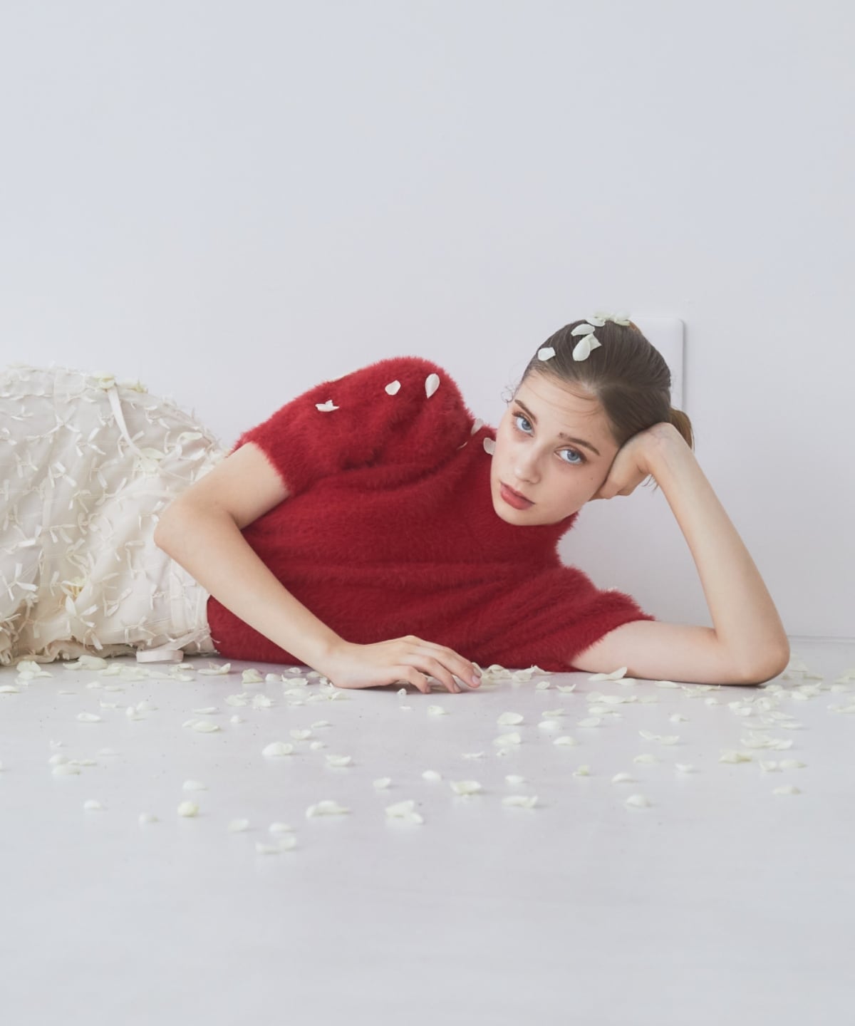 フェザーライク半袖ニットプルオーバー