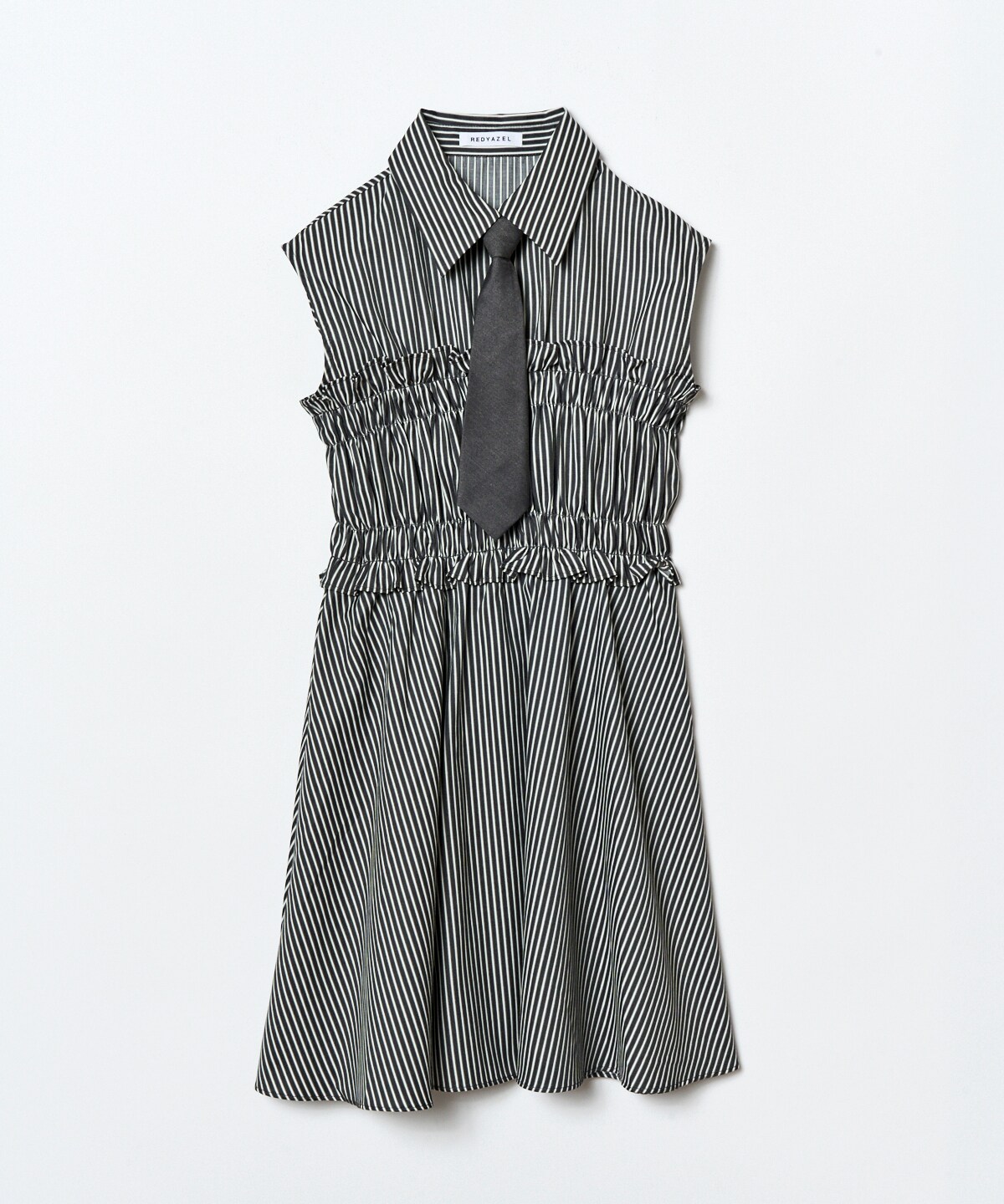 ヘムフリルレイヤードストライプシャツワンピース