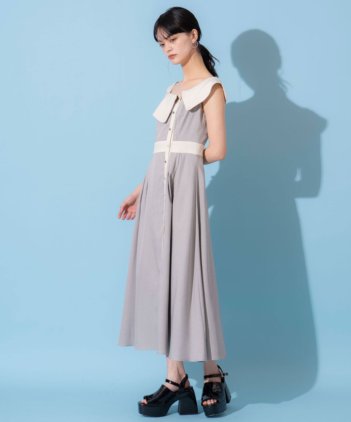 バイカラーアシメショルダーワンピース