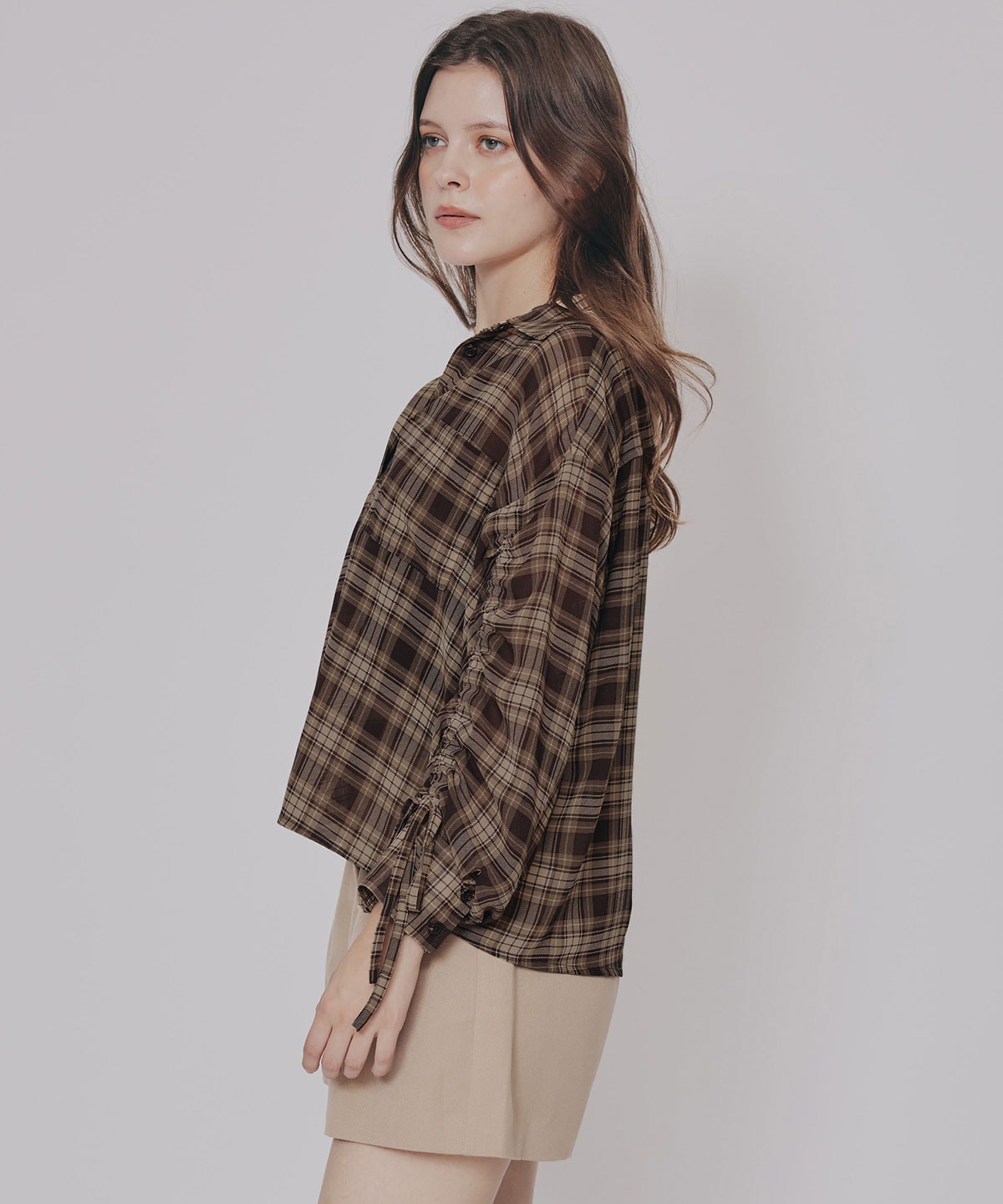 シアーチェックドロストスリーブシャツ