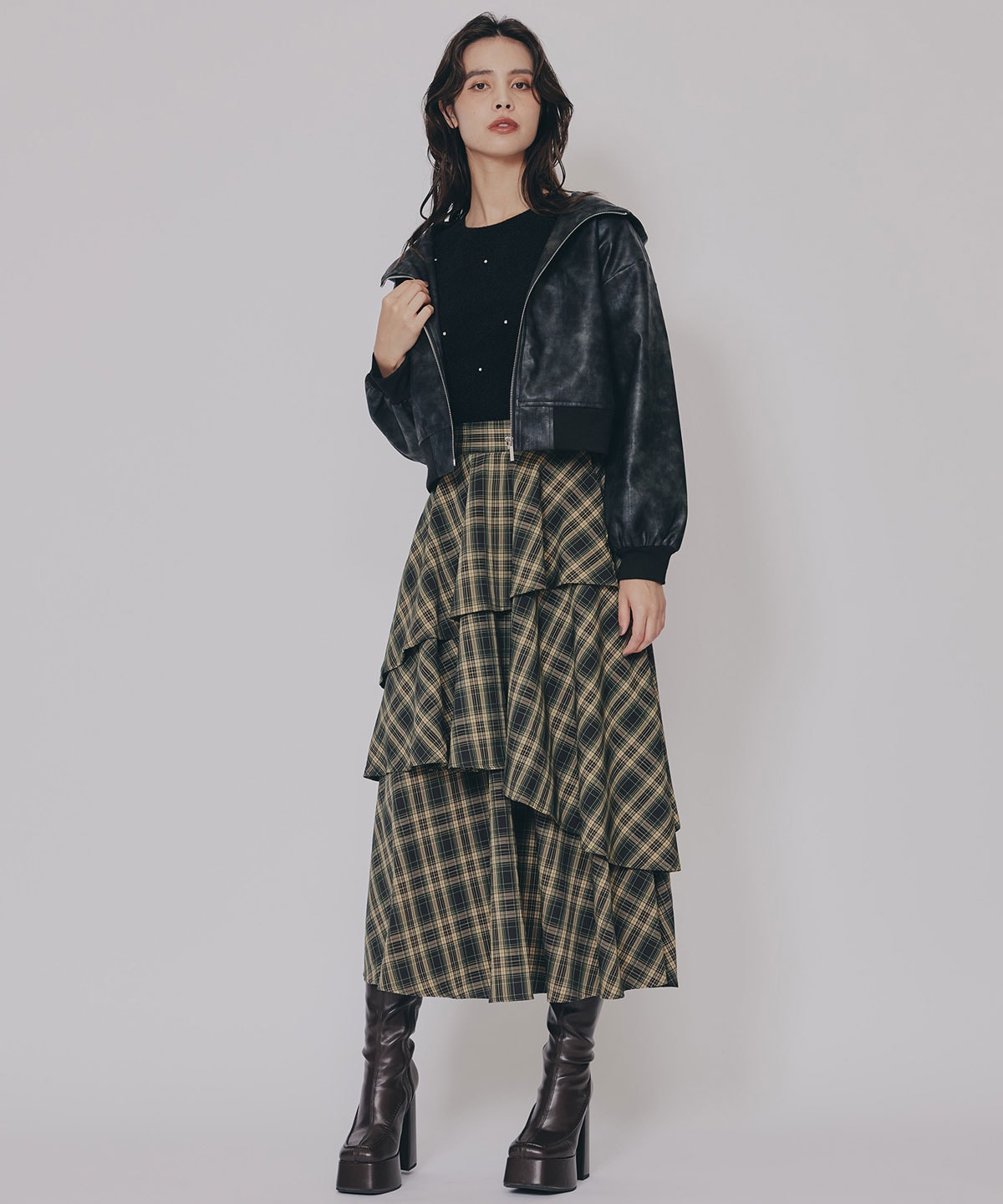 タータンチェックティアードスカート
