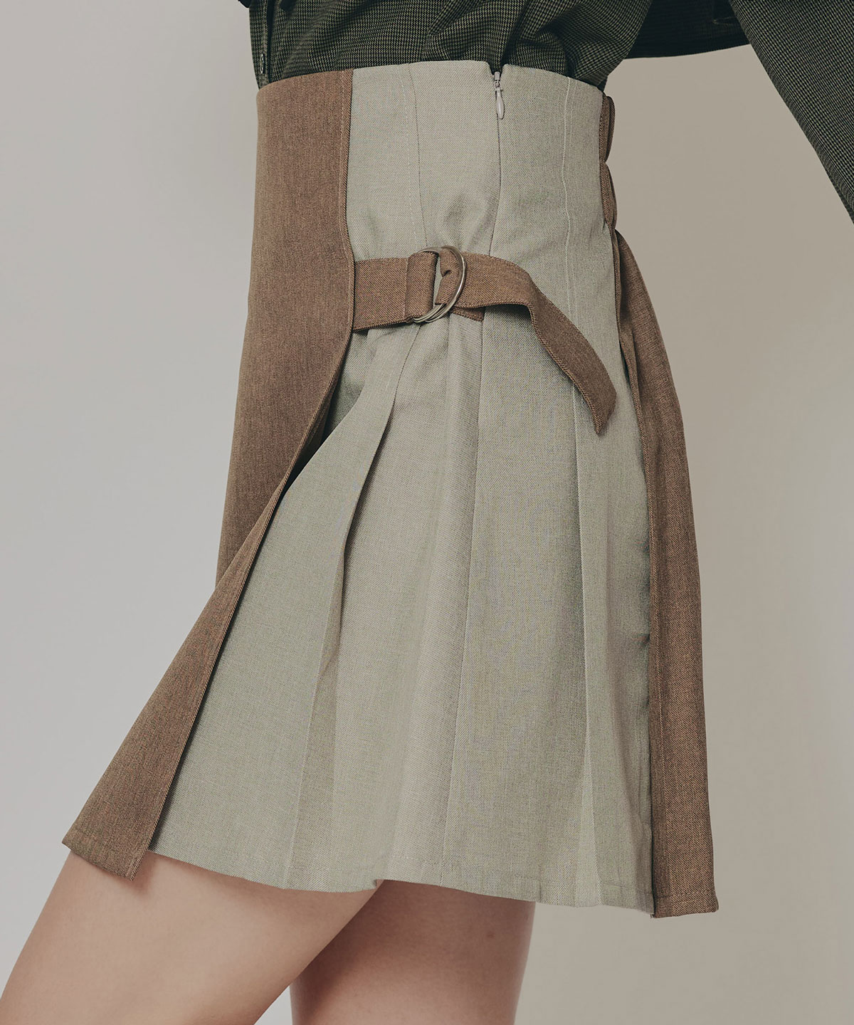 バイカラーアシメプリーツミニスカート