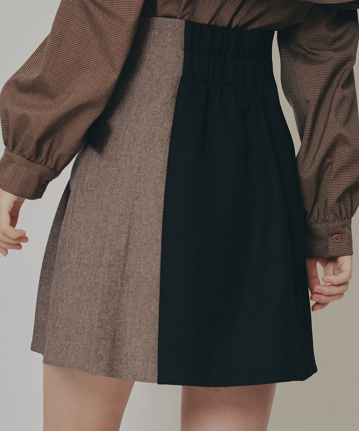 バイカラーアシメプリーツミニスカート