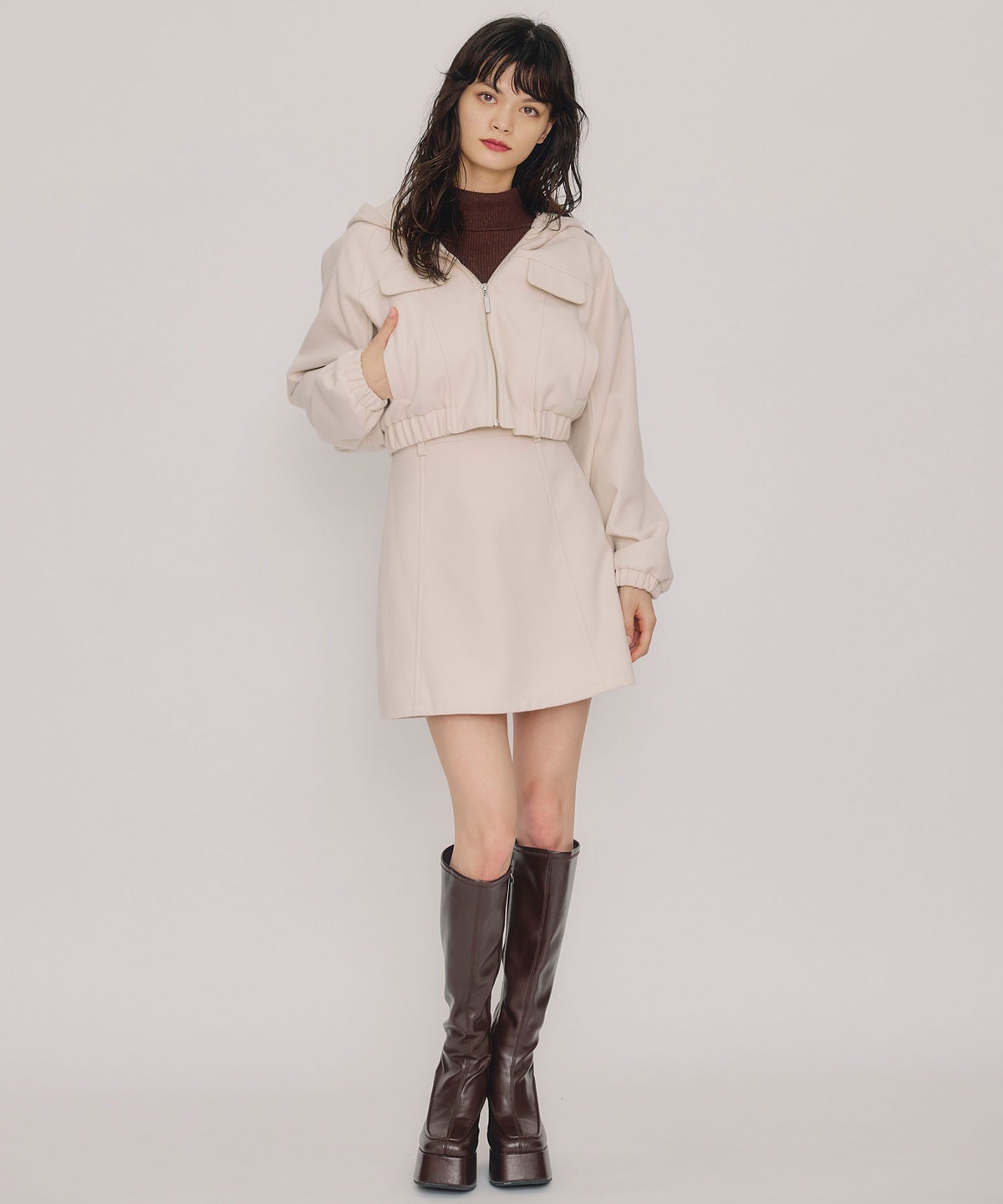 【セットアップ可能】ハイウエストフレアミニスカート