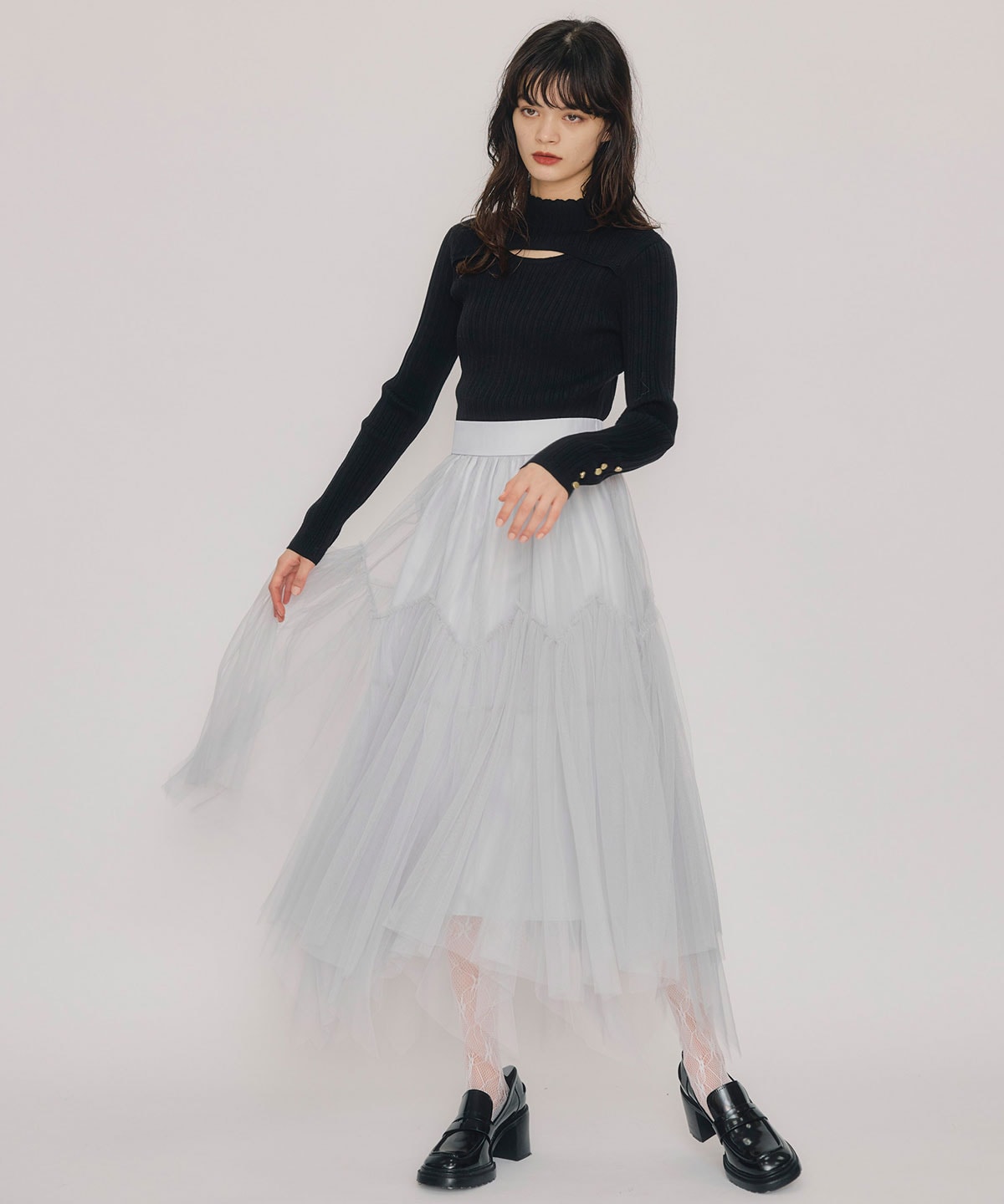 チュールフレアロングスカート