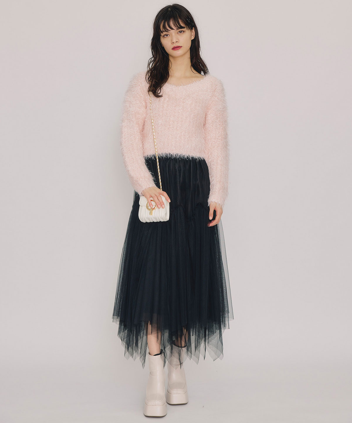 チュールフレアロングスカート