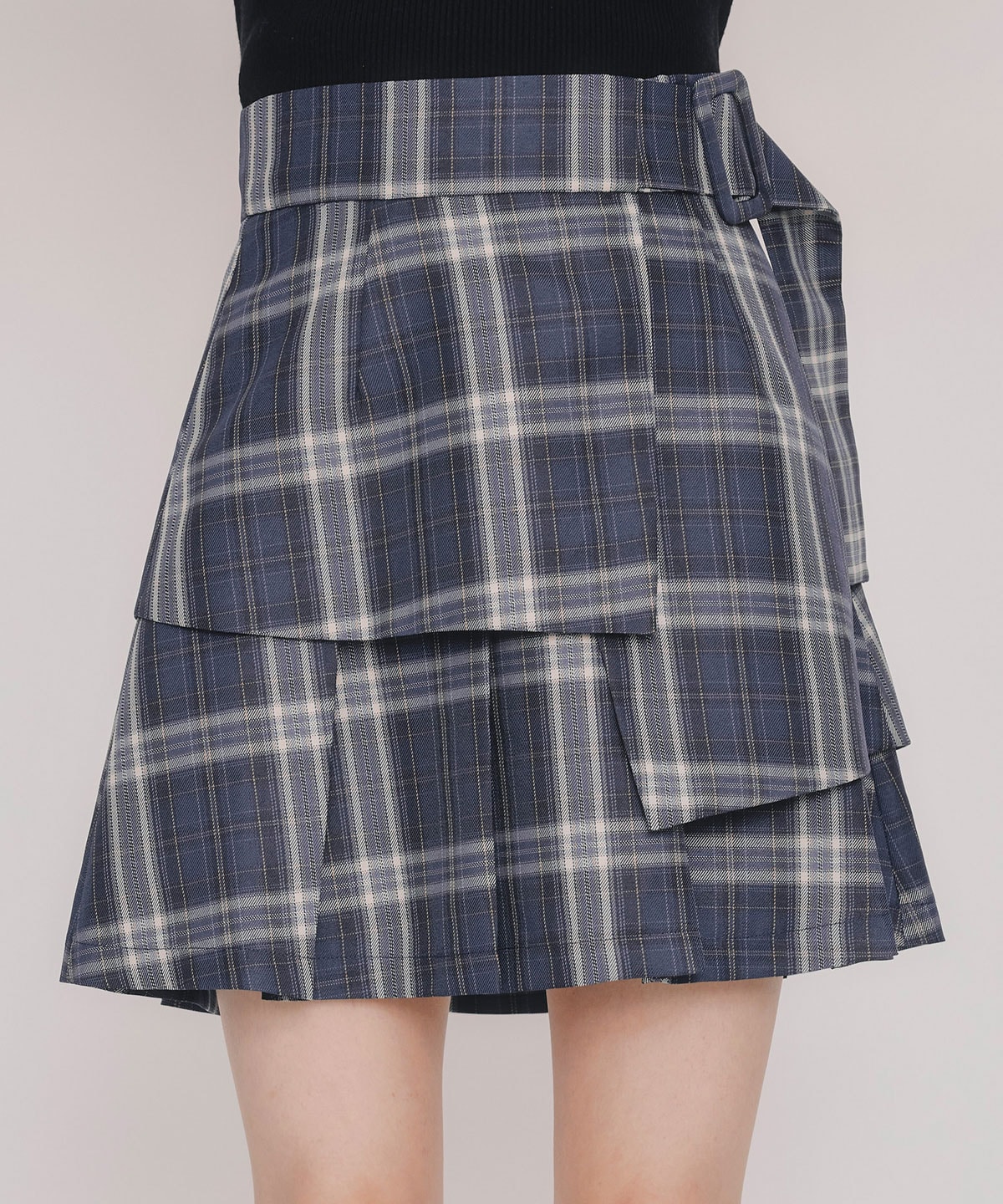 レイヤードライクチェックプリーツミニスカート