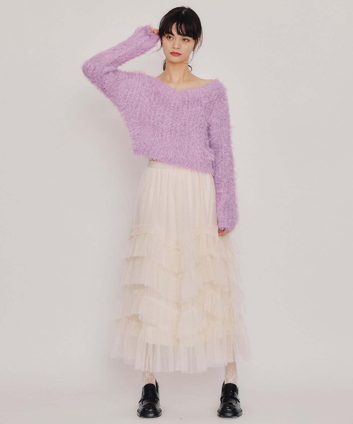 ギャザーチュールティアードロングスカート