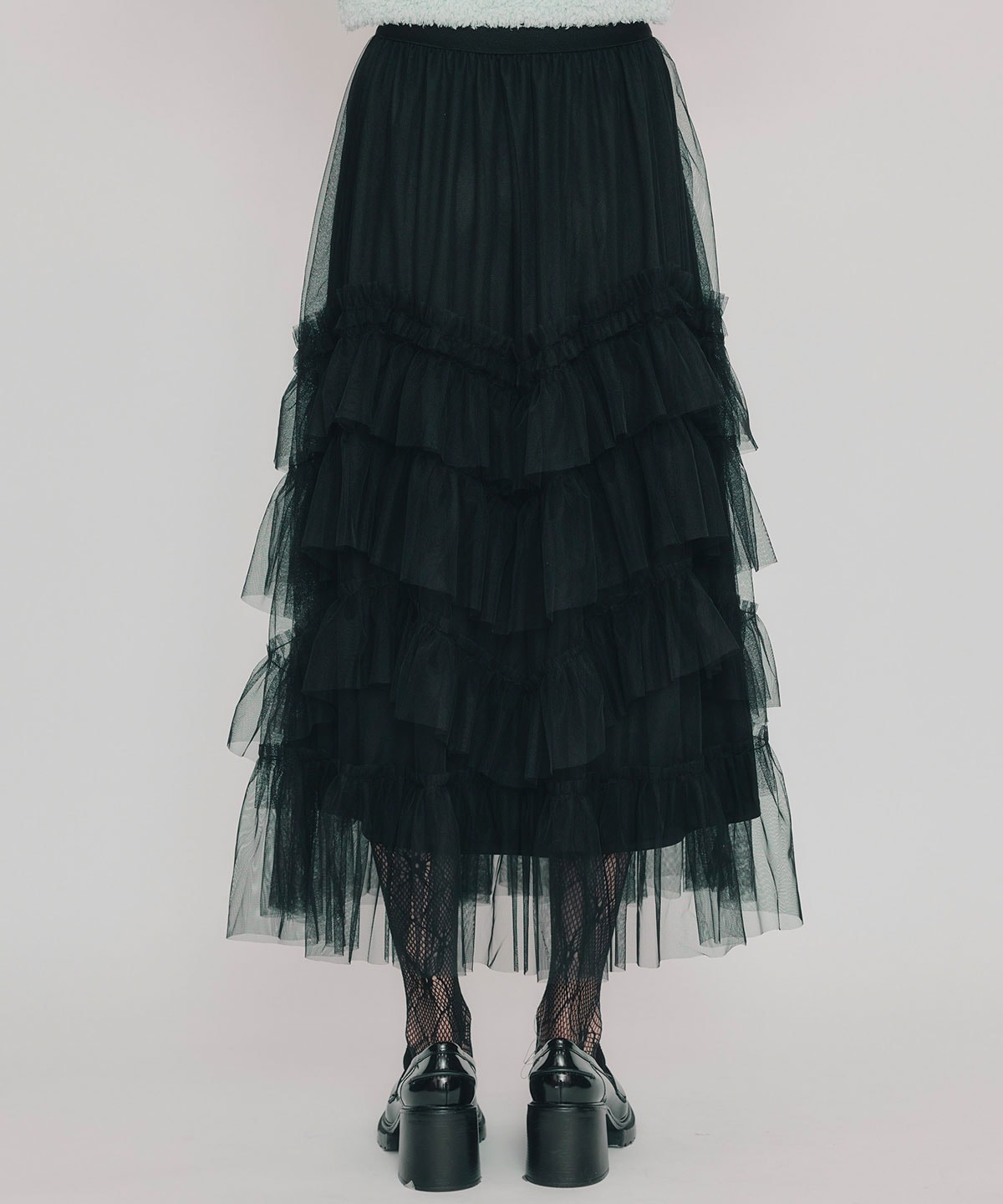 ギャザーチュールティアードロングスカート